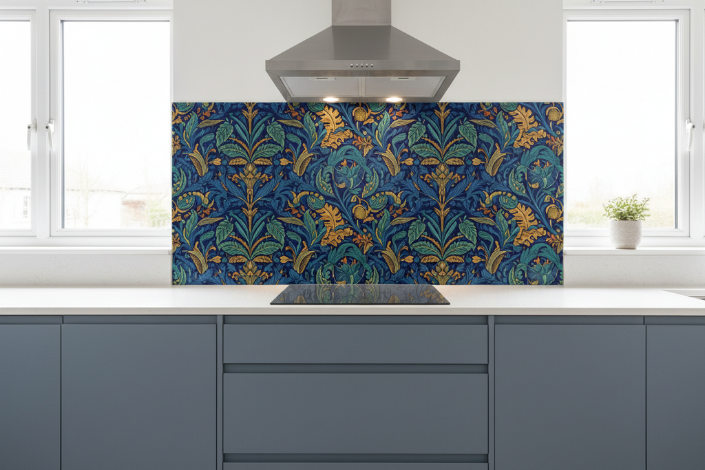 Blue Yellow Leaf Splashback