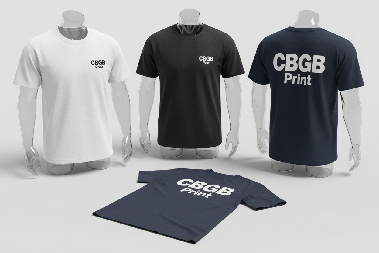 Custom T-Shirts with CBGB Print Logo - Front and Back