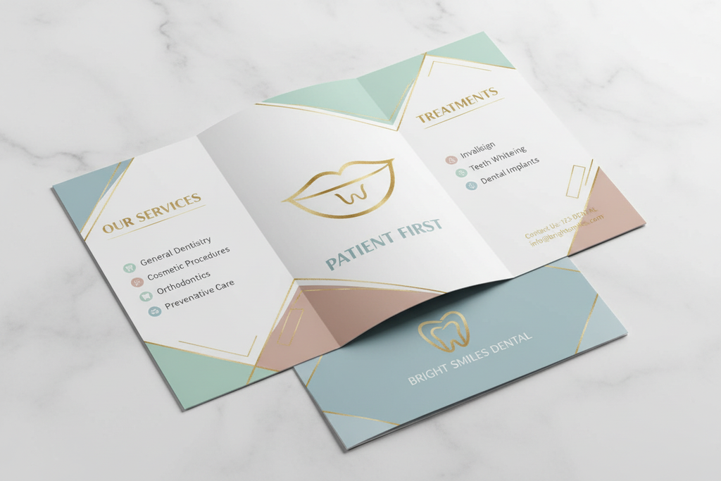 Dental tri-fold brochure with light on-trend colors