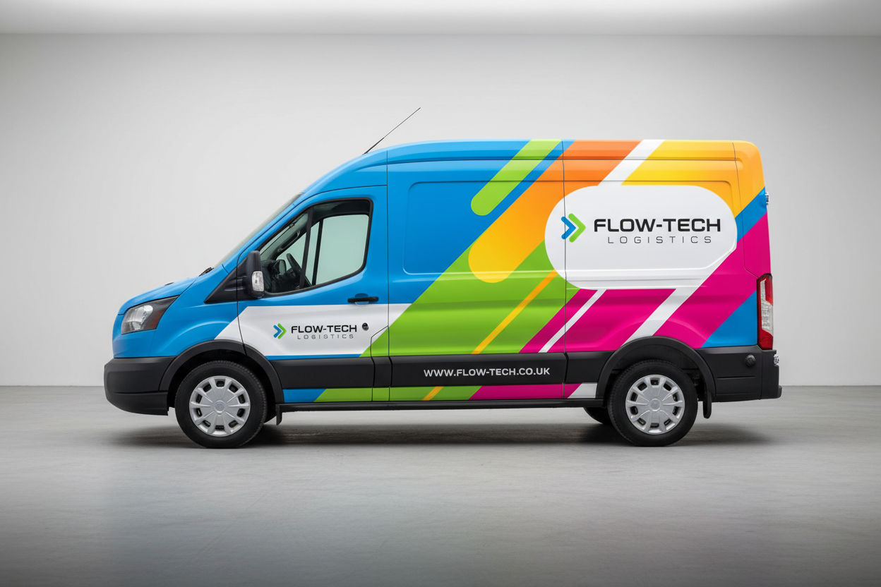 Medium wheelbase Transit van with colorful full wrap